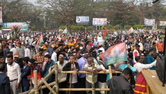 বরিশালে তারেক রহমানের জনসভা, নেতাকর্মীদের ঢল