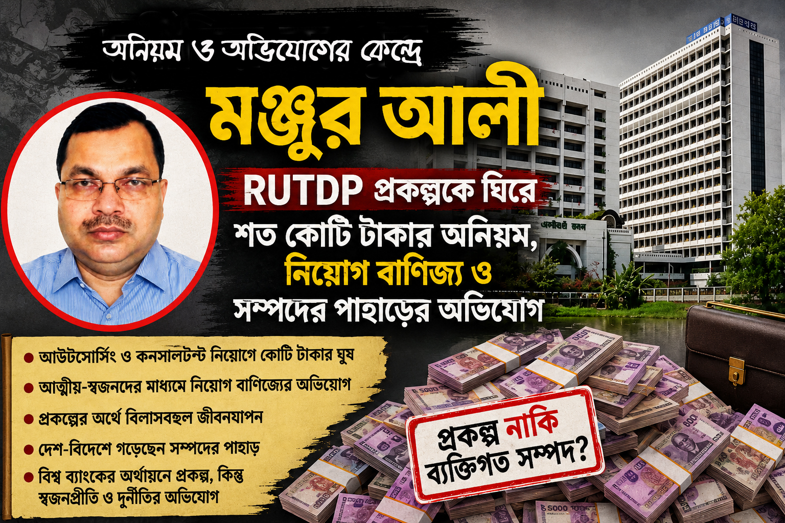 এলজিইডির প্রধান প্রকৌশলীর চুক্তিভিত্তিক নিয়োগের দৌড়ে এগিয়ে বিতর্কিত ও অভিযুক্ত সাবেক RUTDP প্রকল্পের প্রকল্প পরিচালক প্রকৌশলী মনজুর আলী।