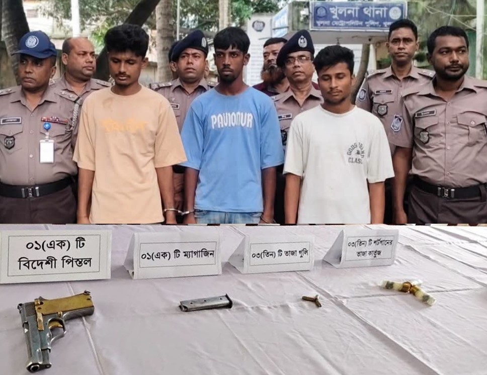খুলনায় ইসমাইল শেখ হত্যা: বিদেশি পিস্তল-গুলি ও গুরুত্বপূর্ণ আলামতসহ গ্রেফতার ৩